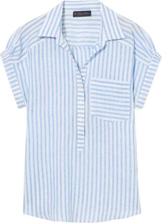 Brooks Brothers Regular Fit Bedrukte Linnen Blouse - Dames - Overhemden - Blauw - M - Linnen - Overhemden