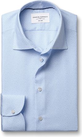CHARLES TYRWHITT Non-Iron Stretch Print Cotton Shirt - Sky Blue Single Cuff Size 18/36 by Charles Tyrwhitt