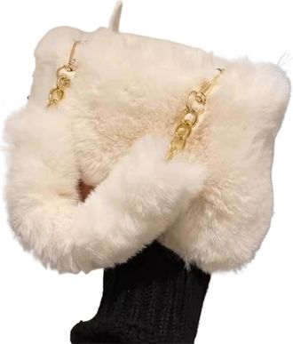 Generic Womens Plush Bags Women Fluffy Shoulder Bags Female Winter Chain Underarm Bag Solid Color Handbag Soft Plush Handle(White)