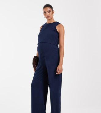 Mama Licious Mamalicious Maternity tuta jumpsuit in jersey senza maniche blu navy