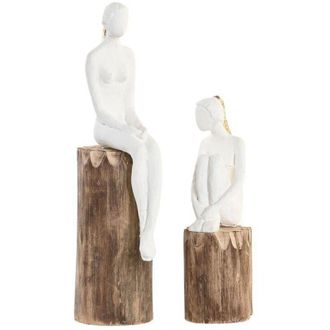 DKD Home Decor Statua Decorativa DKD Home Decor Donna Marrone Bianco (2 Unit&agrave;)