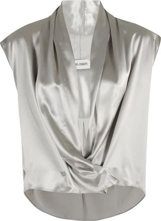 Alberta Ferretti Fuchsia Satijnen Mouwloze Blouse met Revers - Dames - Blouses - Wit - M - Satijn - Overhemden