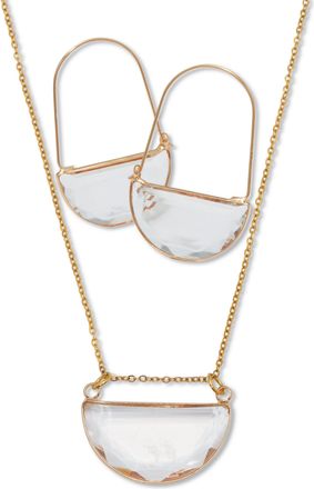 Palm Beach Jewelry Crystal Half Moon Goldtone Necklace and Earring Set