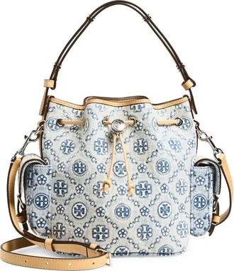 Tory Burch T Monogram Denim Bucket Bag in Powder Blue at Nordstrom