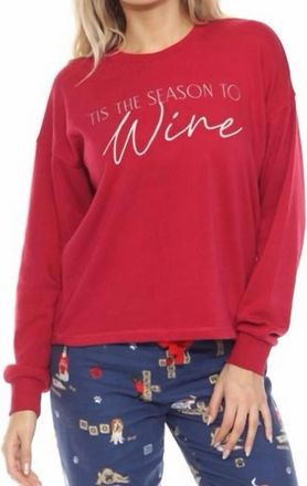 PJ Salvage Tis The Season To Wine Flannels Long Sleeve Top In Crimson