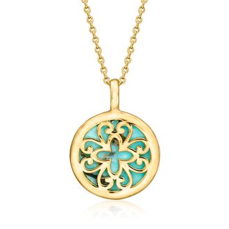 Ross-Simons Turquoise Reversible Pendant Necklace in 18kt Gold Over Sterling