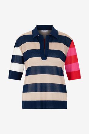 Akris Feiner Kurzarm-Polo-Pullover mit Streifen