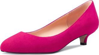 Castamere Women Girl Stiletto Low Kitten Heel Round Toe Slip-on Pumps Court Shoe Classic Cute Office 3.5 CM Heels Pink 7.5 UK