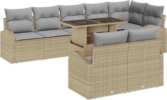 vidaXL Garden Sofa Set with Cushion 9 pcs Beige Poly rattan vidaXL