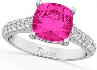 Allurez Cushion Cut Pink Tourmaline & Diamond Ring 14k White Gold (4.42ct)