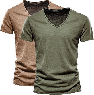 Generic Lightning Deals of The Day Today Sale Pack of 2 Premium V Neck Cotton T-Shirts for Men UK Plus Size Solid Color Casual Breathable Wicking Short Sleeve