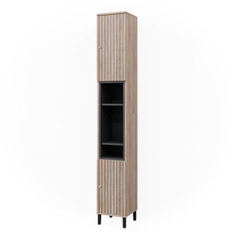 Vicco Armario De Ba&ntilde;o Aquis, Marr&oacute;n, 30 X 190 Cm Con Puertas Y Compartimentos Abiertos