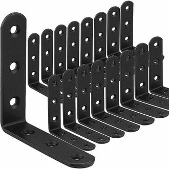 OEM Juego De 16 Escuadras Met&aacute;licas Negras, 100 X 100 Mm, Escuadras De Madera De 90 Grados, Escuadras Met&aacute;licas Para Estantes De Madera, Muebles, Sillas Y