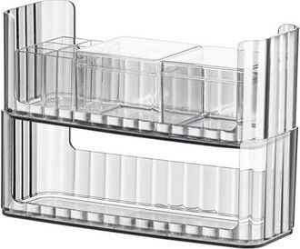 No Brand Set Organizador De Maquillaje Apilable De Pet Transparente, Caja De Almacenamiento Transparente Para Tocador Para L&aacute;piz Labial Y Discos De Algod&oacute;n