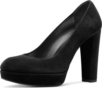 Generic Womens Platform Chunky Heels Pumps, Comfort Round Toe Slip-On Court Shoes, Classic Closed Toe Suede Party Wedding Dress High Heels Pumps Shoes,Black,2