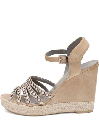 Gina 115mm pearl-embellished wedge sandals - women - Rubber/Satin/Suede/Leather - 40 - Neutrals