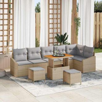 vidaXL Vidaxl - Conjunto De Sof&aacute; De Jard&iacute;n Con Coj&iacute;n 9 Pcs Beige, Gris Claro