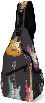 Generic Guitar Pattern Mens Crossbody Chest Sling Bag for Travel Hiking Lightweight Shoulder Bags with Small Side