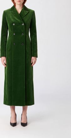 Alaia Slim Fit Double-Breasted Long Coat in Cotton Velvet