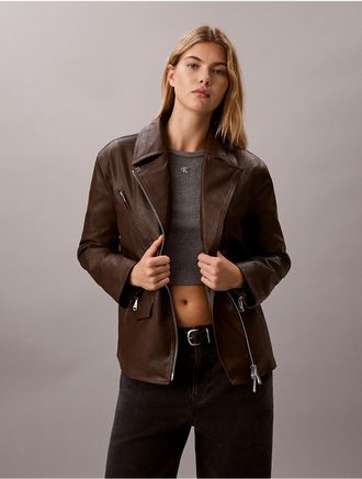 Calvin Klein Jeans Calvin Klein Womens Faux Leather Motorcycle Jacket - Brown - XL