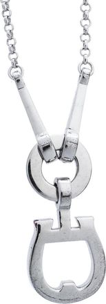 Aigner Crystal Embellished Logo Pendant Silver Tone Necklace