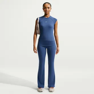 Nike Womens Nike Sportswear Chill Knit Mid-Rise Tight Ribbed Pants in Blue | IF0240-461