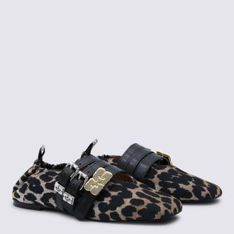 Ganni Leopard-Print Jacquard Flat - Beige