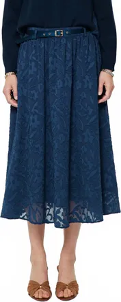 Current Air Floral Textured A Line Skirt With Belt In Blue