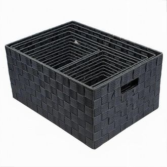 Trade Shop Trade Shop - Set 21pz Scatola In Tessuto Portaoggetti Organizer Con Manici Grigio Scuro 79086