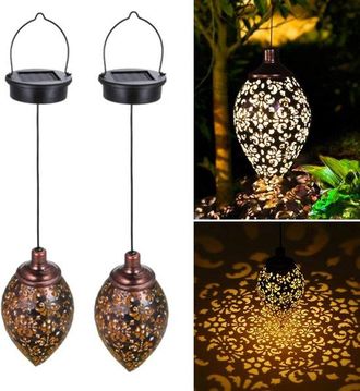 OEM Farol Colgante Oriental (2 Unidades), Iluminaci&oacute;n Solar Para Jard&iacute;n, Iluminaci&oacute;n Led Exterior Con Sensor D&iacute;a/noche, Farol De Jard&iacute;n, Bronce