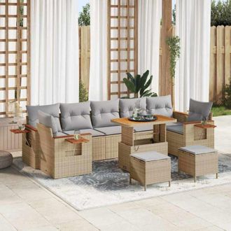 vidaXL Vidaxl - Conjunto De Sof&aacute; De Jard&iacute;n Con Coj&iacute;n 10 Pcs Beige Y Gris Claro