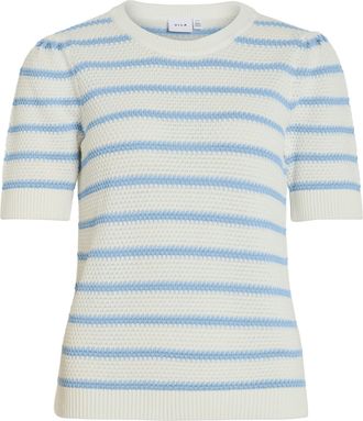 Vila Kurzarmpullover VILA VIDALO O-NECK S/S STRIPE KNIT-NOOS, Damen, Gr. XXL, wei&szlig; alyssum stripes:nantucket breeze, Strick, Obermaterial: 100% Baumwolle, 