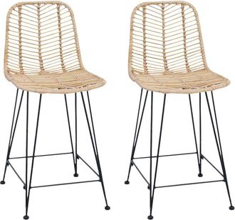 vidaXL Silla De Bar 2 Pcs Natural 44,5 X 54,5 X 97,5 Cm Ratan E Hierro Vidaxl