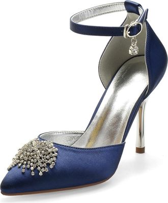 Miyoopark Wedding Shoes for Bride Ankle Strap Evening Pumps for Women M527 Dark Blue UK 6.5