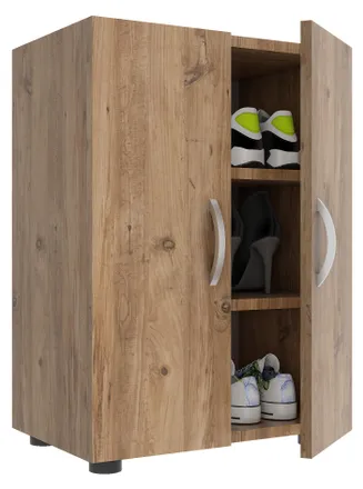 ebuy24 Gabinete De Zapato De Madera Vcm Dimensiones: Al. 74 X An. 49 X P. 30 Cm Gabinete Multiusos 3 Compartimentos 2 Puertas Rotativas - Ulas (miel Oak)