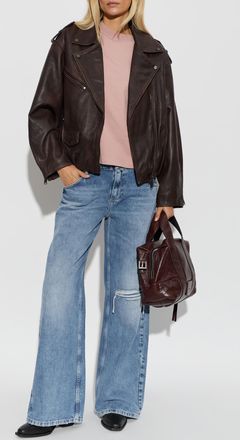 AllSaints Leather Jacket Samina, Womens, Burgundy