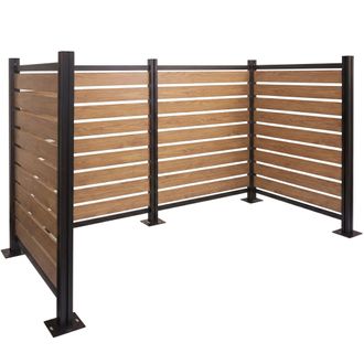 Hhg [nunca Usado] Valla Para Contenedores De Basura De Aluminio Hhg-567, Revestimiento Para Contenedores De Basura, Aspecto De Madera, Ampliable, 130 X 20
