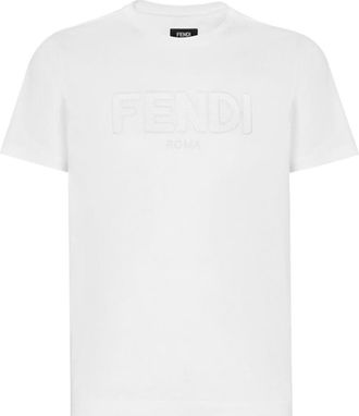 Fendi Unisex Zig-Zag Logo T-Shirt in White Cotton - Size 2XL