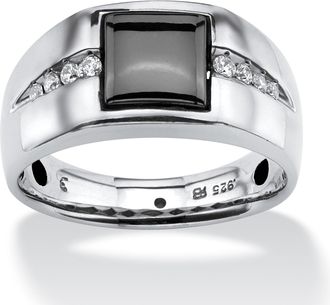Palm Beach Jewelry Mens.36 TCW Genuine Hematite and Sapphire Platinum-plated Sterling Silver Ring