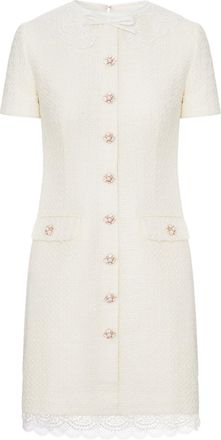 Self Portrait CREAM-COLOURED MINI DRESS WITH BOUCLE LACE COVERINGS - Self-portrait - Woman