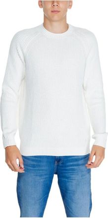 Calvin Klein Jeans Round-neck Knitwear, male, White, Size: XL Cotton Utility Raglan Sweater