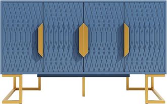 Urban Meuble Aparador de dise&ntilde;o azul con puertas texturizadas y patas doradas