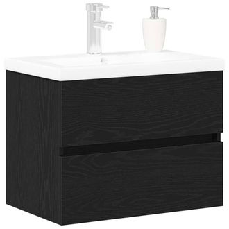 Berkfield Home Sink Cabinet with Built-in Basin Black Oak Engineered Wood