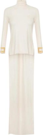 Elisabetta Franchi Truien & Vesten, Dames, Beige, L, Glanzende Jersey Top met Lange Mouwen