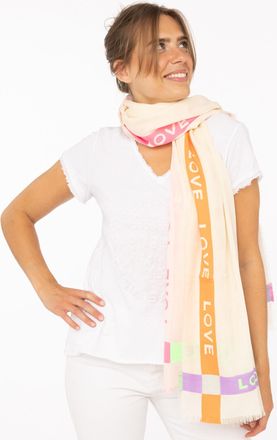 Zwillingsherz Schal ZWILLINGSHERZ Love & More, Damen, beige, Web, Polyester, mehrfarbig, Modet&uuml;cher Schal, stylischer Schal mit Schriftzug