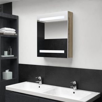 Berkfield Home LED Bathroom Mirror Cabinet White & Oak 50x14x60 cm | Size: 50 x 14 x 60 cm