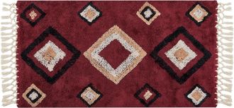 Beliani Alfombra De Algod&oacute;n Rojo Beige Negro 80 X 150 Cm Patr&oacute;n Diamante Borlas Siirt