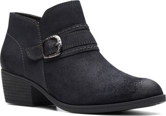 Clarks Womens Charlten Bay Ankle Boot, Black Suede, 10 Wide