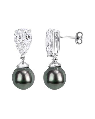 Rina Limor Silver 10.78 Ct. Tw. Created White Sapphire & 10-10.5 Mm Pearl Drop Earrings