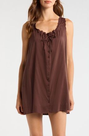 Reformation Holly Eyelet Trim Organic Cotton Blend Nightgown in Cafe at Nordstrom, Size X-Large